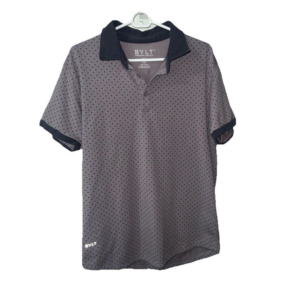 BYLT Premium Basics Drop Cut Lux Polo Shirt Men's Medium Purple Polka Dot Golf